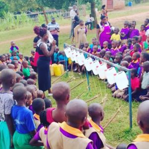 Students learning handwashing